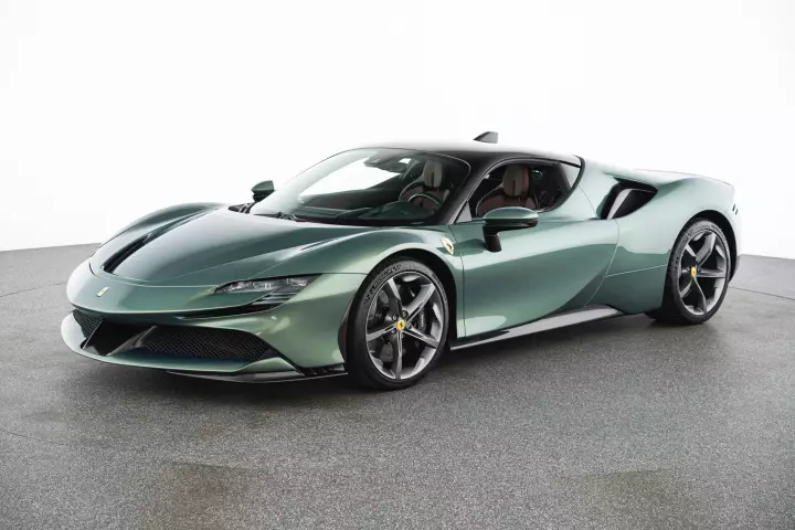 Ferrari SF90 Stradale painted in Verde Minerale and Nero DS